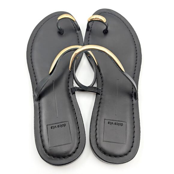 Dolce Vita Wink Toe-Ring Slide Flat Sandals Saddle Leather Black Size US9 EU40 - Picture 5 of 12